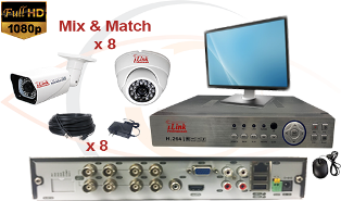 CCTV HD Security Camera System 5-in-1 1080p Standalone 8 Port DVR w/ 1080p HD Coax Cameras, Cables, HDD & Monitor